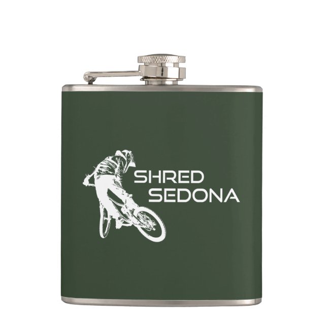 Shred Sedona Arizona Mountain Biking Hip Flask (Front)