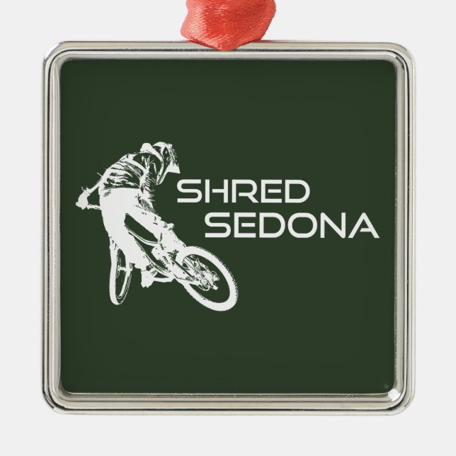 Shred Sedona Arizona Mountain Biking Metal Tree Decoration (Front)