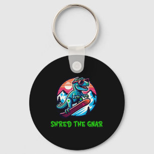 Shred The Gnar Funny Snowboarding Dinosaur T-rex W Key Ring
