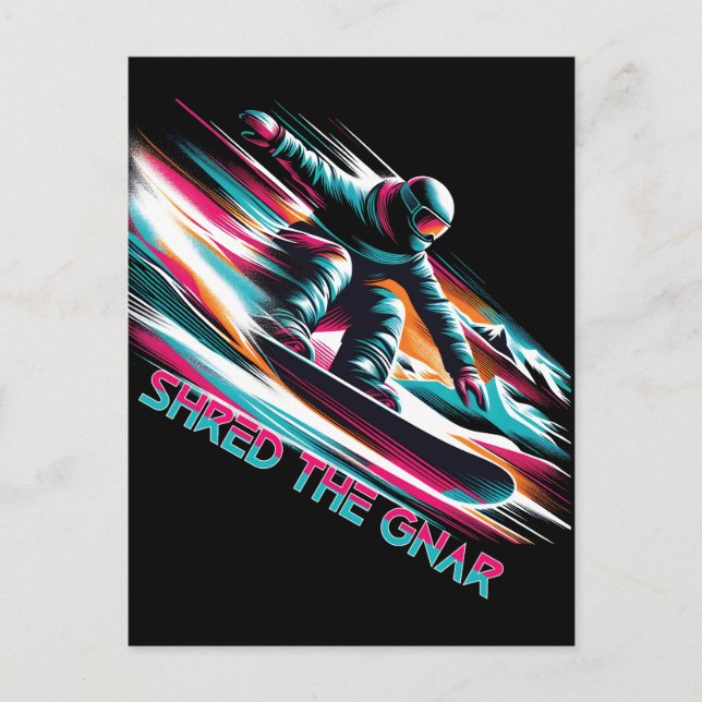 Shred the Gnar Snowboarding Postcard (Front)