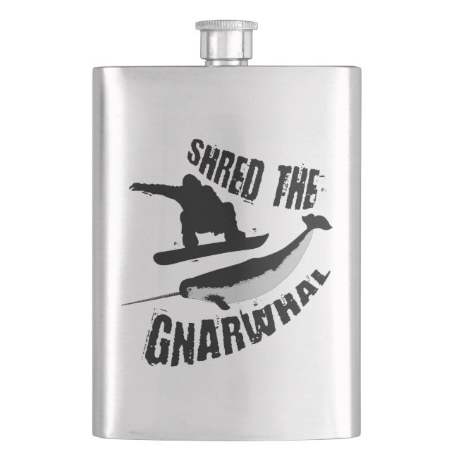 Shred The Gnarwhal Hip Flask (Front)
