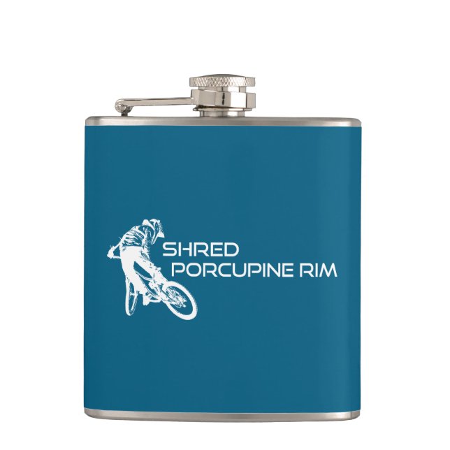 Shred The Porcupine Rim Trail Mountain Biking Hip Flask (Front)