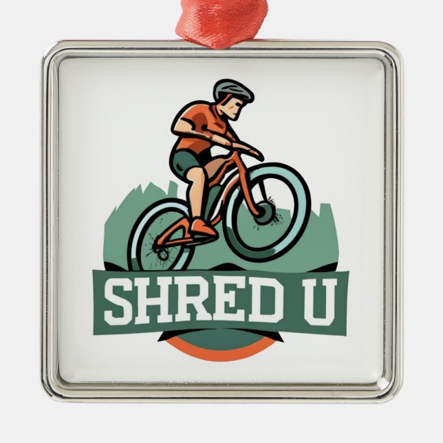 Shred University Mountain Biking Metal Tree Decoration (Front)