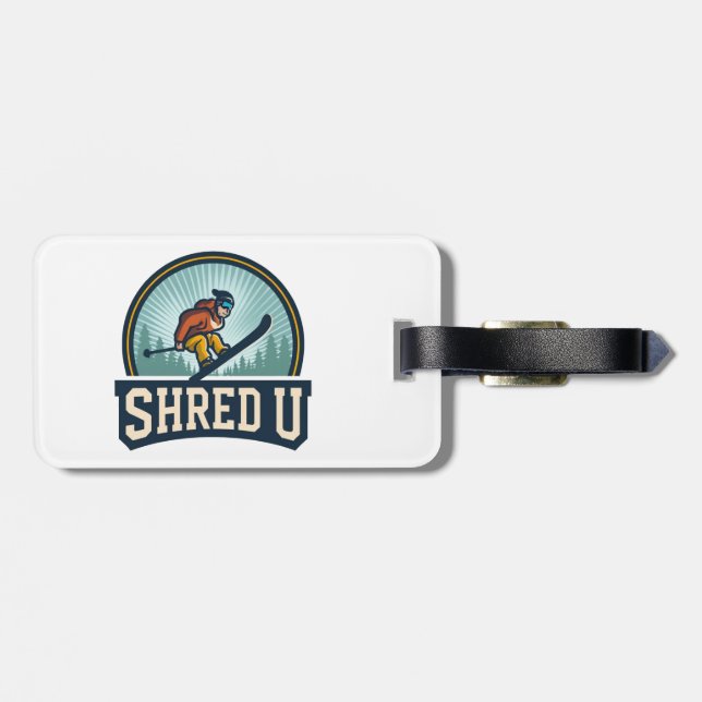 Shred University Skiing Luggage Tag (Back Horizontal)