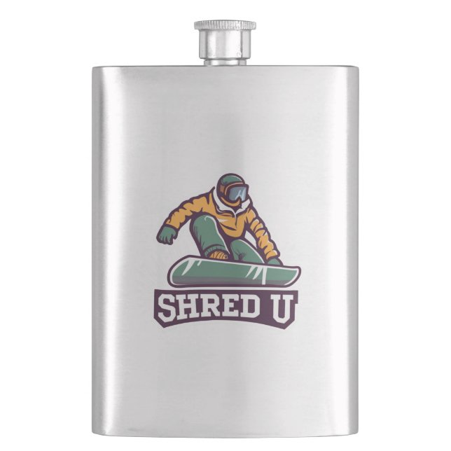 Shred University Snowboarding Hip Flask (Front)