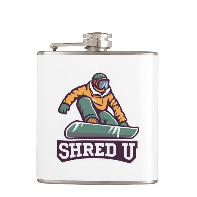 Shred University Snowboarding Hip Flask (Front)