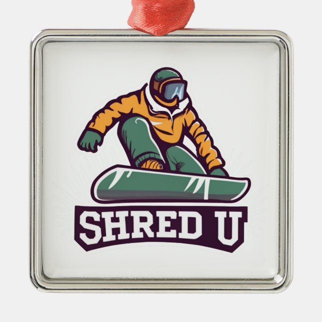 Shred University Snowboarding Metal Tree Decoration (Front)
