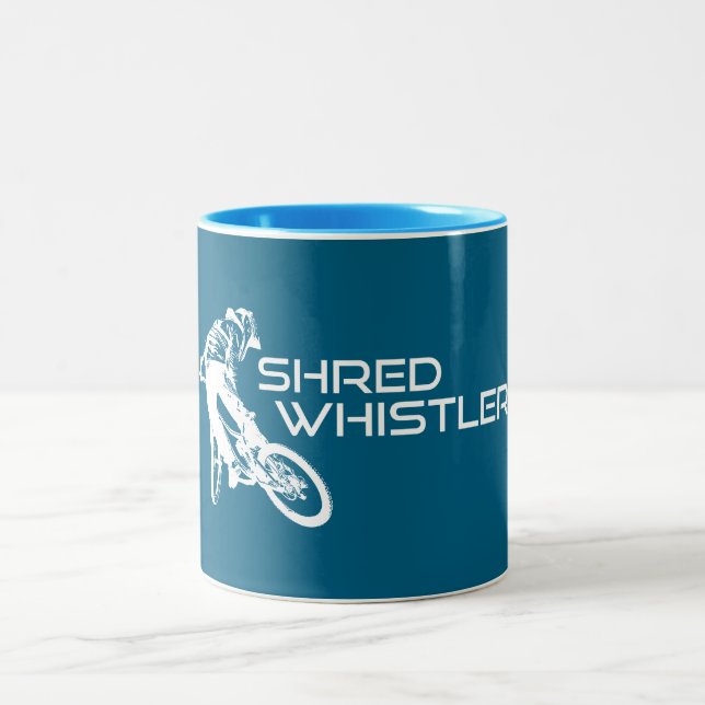 Shred Whistler British Columbia Mountain Biking Two-Tone Coffee Mug (Center)