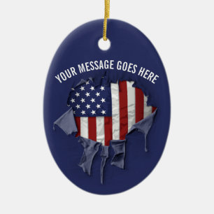 Shredded, Ripped and Torn American Flag Ceramic Or Tree Decoration