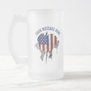 Shredded, Ripped and Torn American Flag Frosted Gl Glass Beer Mug