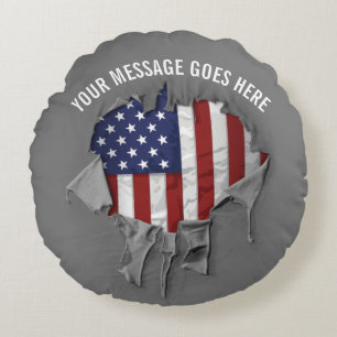 Shredded, Ripped and Torn American Flag Round Pill Cushion