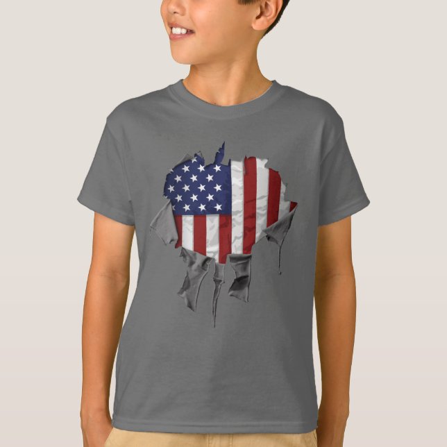Shredded, Ripped and Torn American Flag T-Shirt (Front)