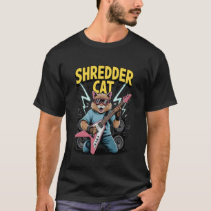 Shredder Cat Playing Guitar With Shades Lightning T-Shirt