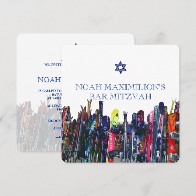 Shreddin' the Gnar! Snowboarding Mitzvah/DIY Invitation (Front/Back)