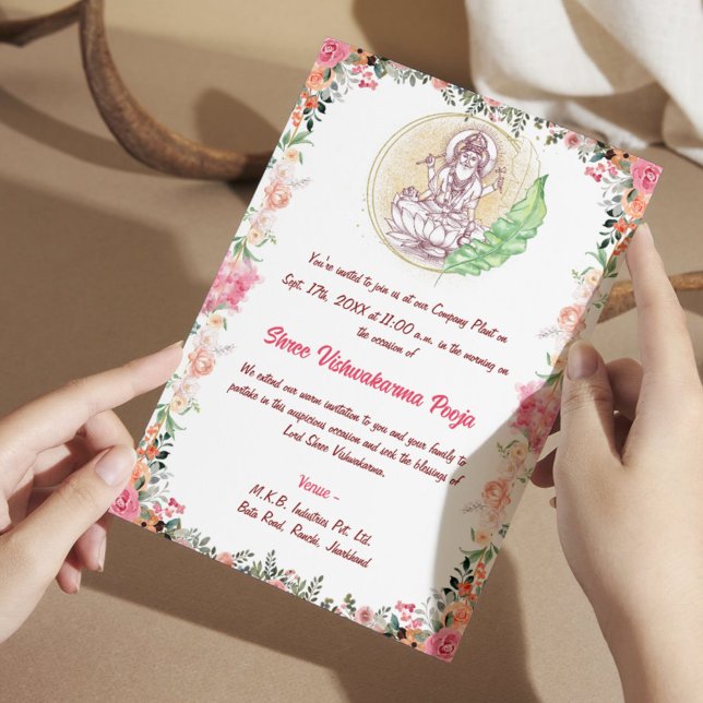 Shree Vishwakarma Pooja Floral Invitation (Creator Uploaded)