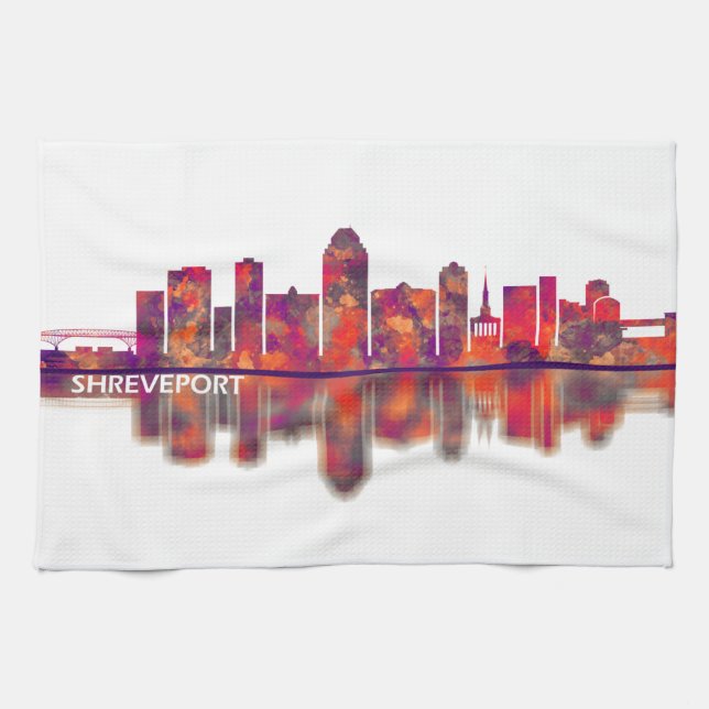 Shreveport Louisiana Skyline Tea Towel (Horizontal)
