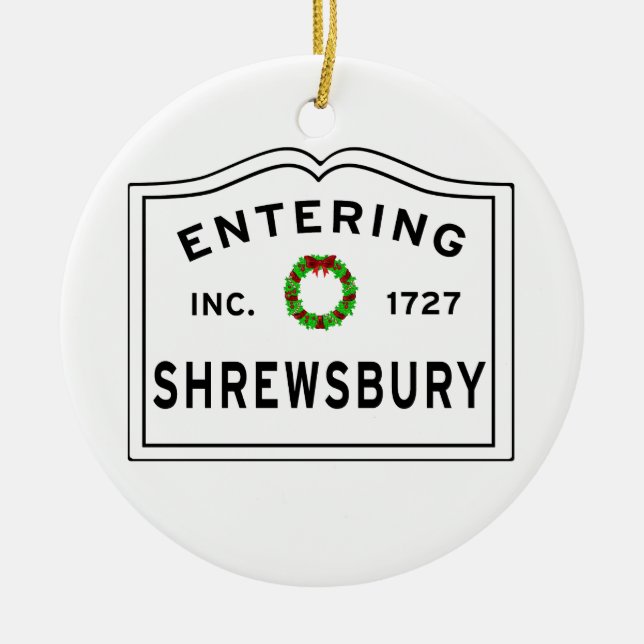 Shrewsbury, MA Holiday Wreath Metal Ornament (Front)