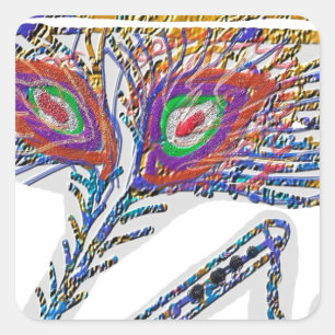 Shri KRISHNA : FLUTE, Peacock Feather, Makhan Square Sticker