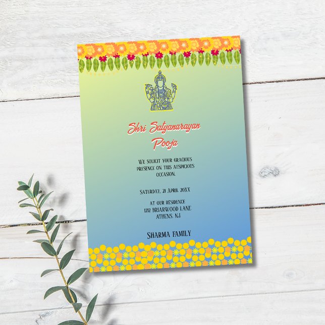Shri Satyanarayan Pooja Hindu Indian Style Flower Invitation (Creator Uploaded)