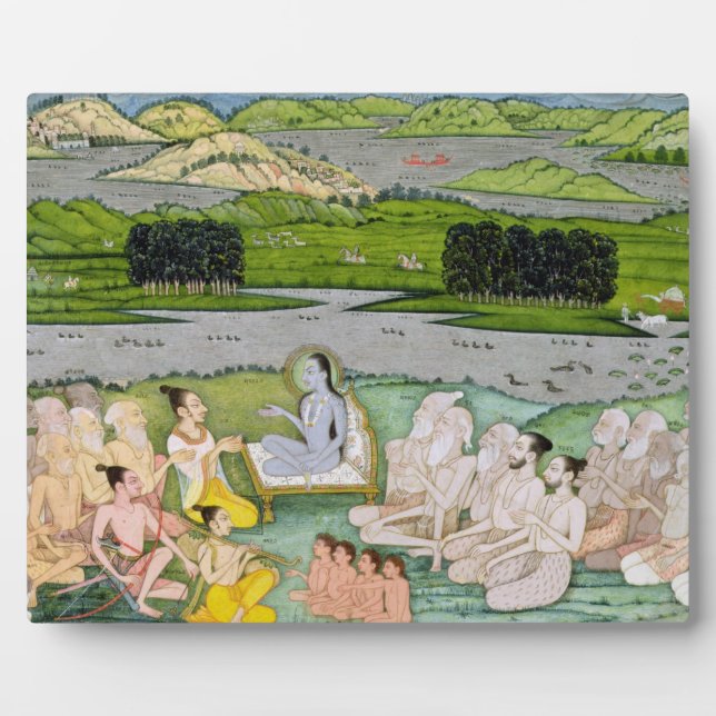 Shri Sukdevji preaching to a concourse of Sadhus, Plaque (Front)