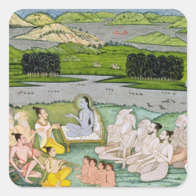 Shri Sukdevji preaching to a concourse of Sadhus, Square Sticker (Front)