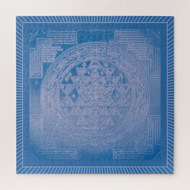 Shri Yantra Mandala: Blue Jigsaw Puzzle (Vertical)
