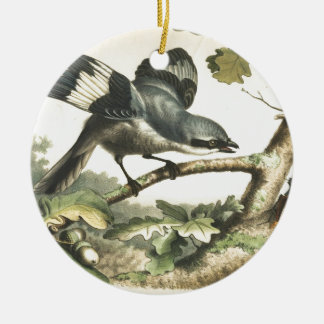 SHRIKE BIRD WITH BUG CERAMIC TREE DECORATION
