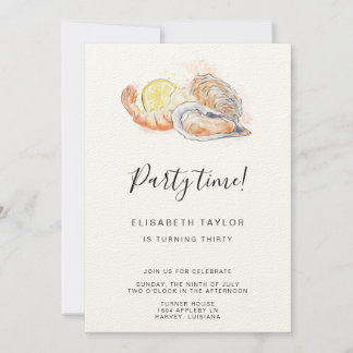 Shrimp and Oyster Watercolor Birthday Invitation