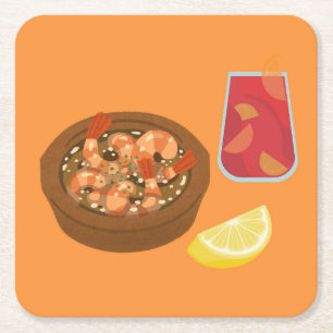 Shrimp and Sangria Square Paper Coaster