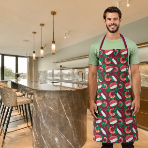 Shrimp and sushi burgundy red apron