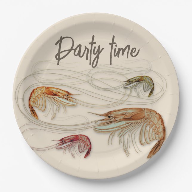 Shrimp Birthday Custom Text Seafood Party Paper Plate (Front)