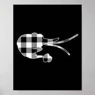 Shrimp Black And White Buffalo Plaid Merry Christm Poster