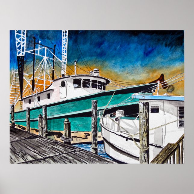 shrimp boat nautical marine art poster (Front)