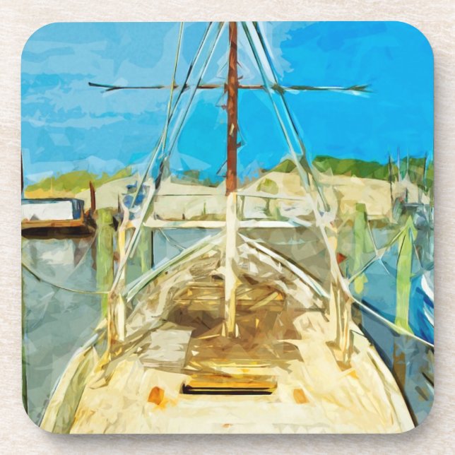 Shrimp Boat Under Repair Abstract Impressionism Coaster (Front)