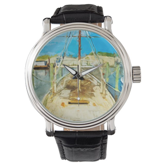 Shrimp Boat Under Repair Abstract Impressionism Watch (Front)