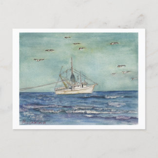 Shrimp Boat Watercolor. Postcard. Postcard
