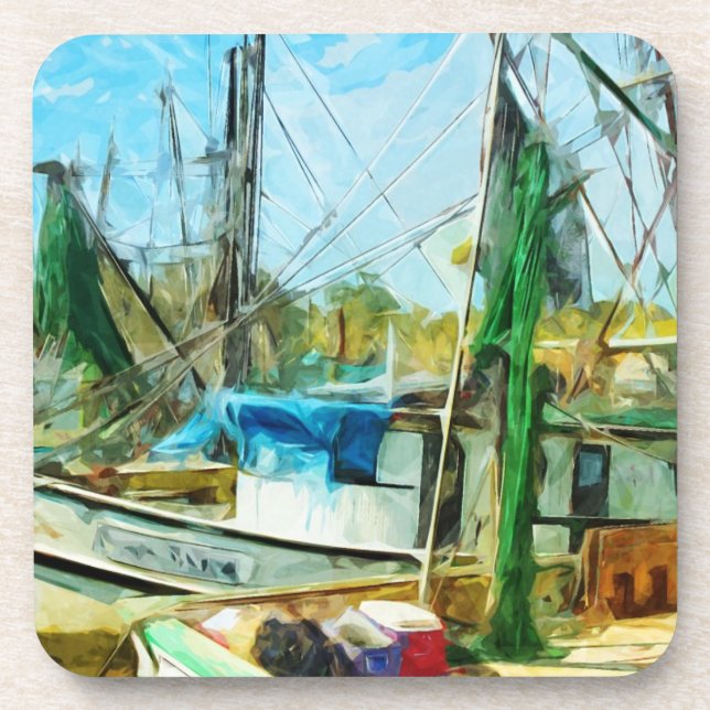 SHRIMP BOATS DOCKED Abstract Impressionist.jpg Coaster (Front)