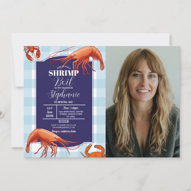 Shrimp Boil Birthday Party Seafood Crab Photo Invitation (Front)
