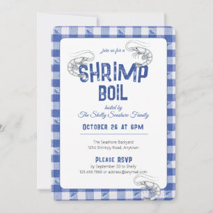 Shrimp Boil Casual Seafood Dinner Blue Gingham Invitation