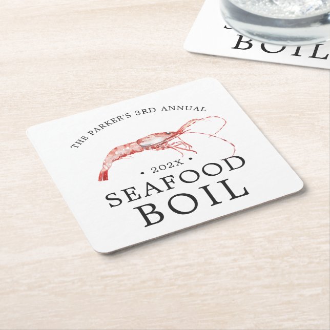 Shrimp Boil | Seafood Boil Themed Party Square Paper Coaster (Angled)