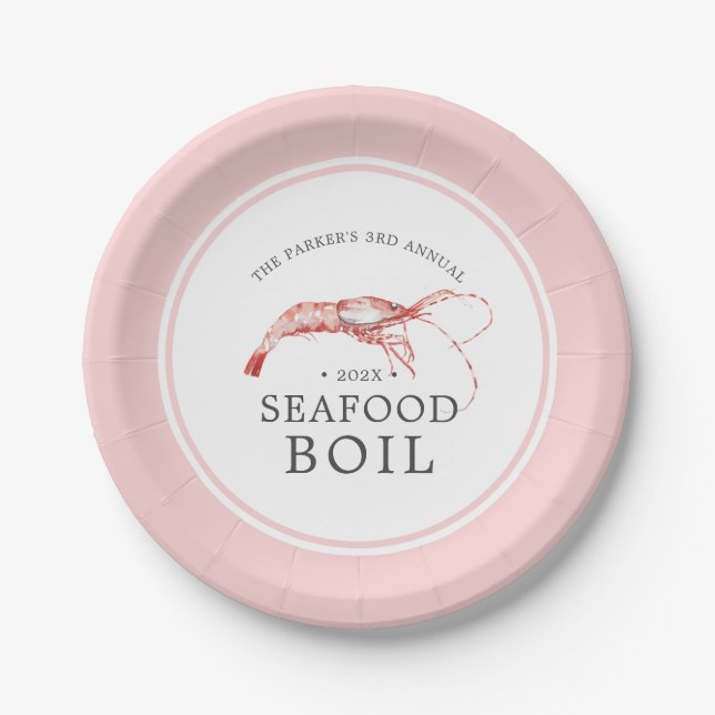 Shrimp Boil | Seafood Themed Pink Paper Plate (Front)