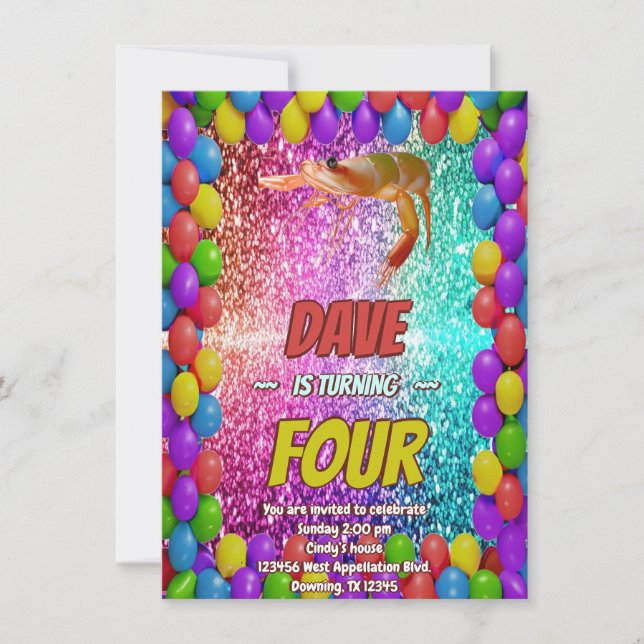 Shrimp Cartoon birthday invite for kids (Front)