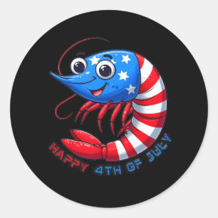 Shrimp Celebrate 4th Of July Kids Men Women Funny  Classic Round Sticker