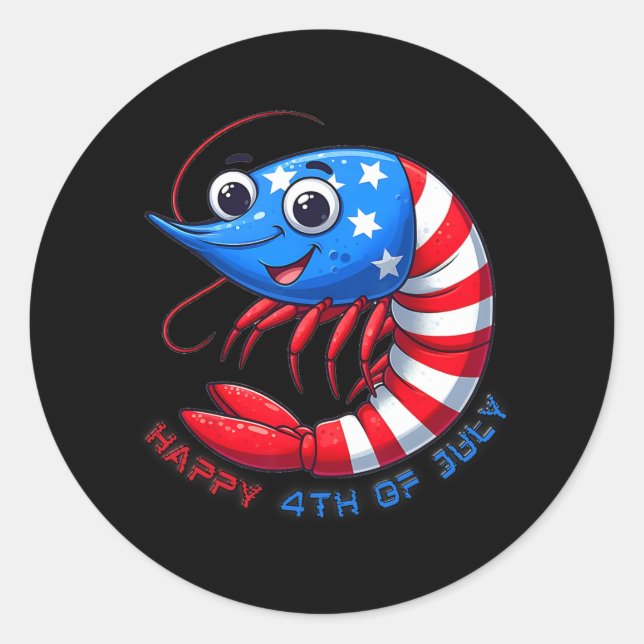 Shrimp Celebrate 4th Of July Kids Men Women Funny  Classic Round Sticker (Front)
