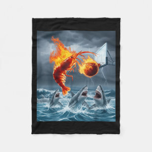 Shrimp Dunking Basketball Hilarious Brainrot Shark Fleece Blanket