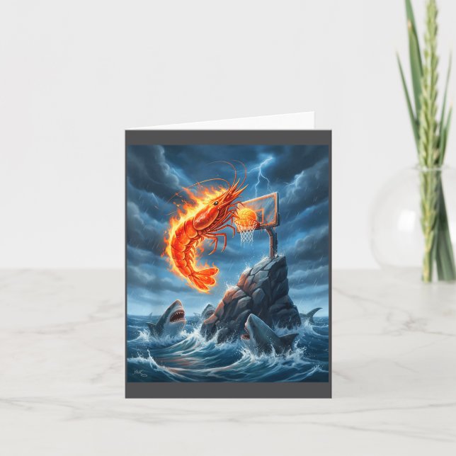 Shrimp Dunking On Shark Funny Fishing Meme Basketb Card (Front)