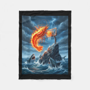Shrimp Dunking On Shark Funny Fishing Meme Basketb Fleece Blanket