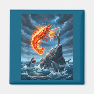 Shrimp Dunking On Shark Funny Fishing Meme Basketb Magnet