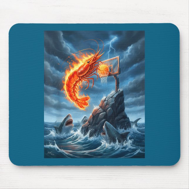 Shrimp Dunking On Shark Funny Fishing Meme Basketb Mouse Mat (Front)