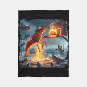 Shrimp Dunking On Shark Funny Fishing Meme Sketll Fleece Blanket